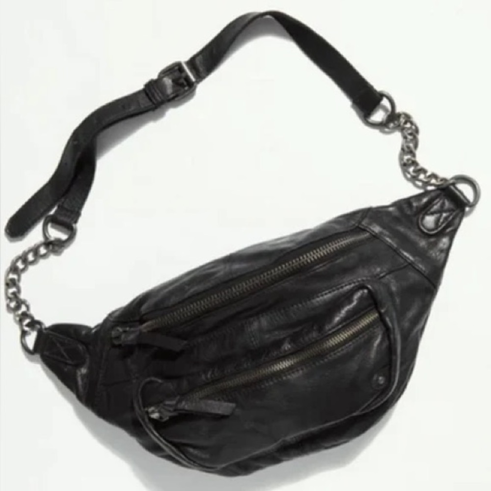 Free People Archer Sling Leather Bag in Black with Gunmetal